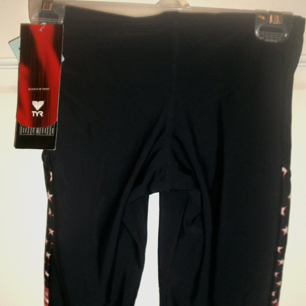 NEW MENS BOYS TYR sz 30 Black Flag Patriotic Racing COMPETITION JAMMER Swimwear